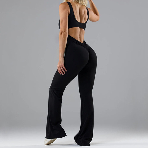 2024新款时尚紧身瑜伽连体衣 休闲镂空无痕运动修身显瘦连体裤
