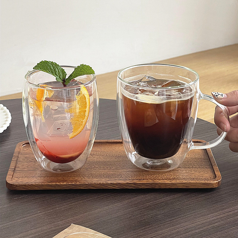 Taza de agua de vidrio transparente de doble capa, taza de té creativa resistente al calor, taza de aislamiento térmico, taza de leche, taza de jugo, taza de café