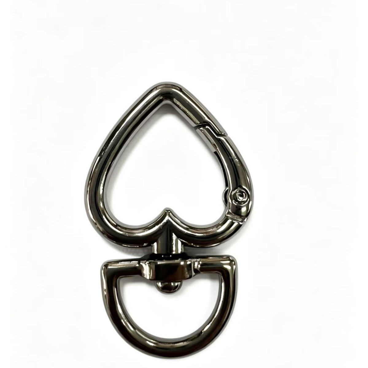 F2 In-Stock Electroplated Polished Zinc Alloy Heart-Shaped Spring Ring Luggage Accessories Rotating Heart-Shaped Keychain Hardware Accessories