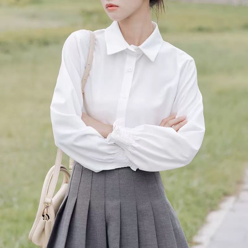 White French 2025 Long-Sleeved Shirt Preppy Sweet New Design Niche Spring & Fall Shirt Top with Vest