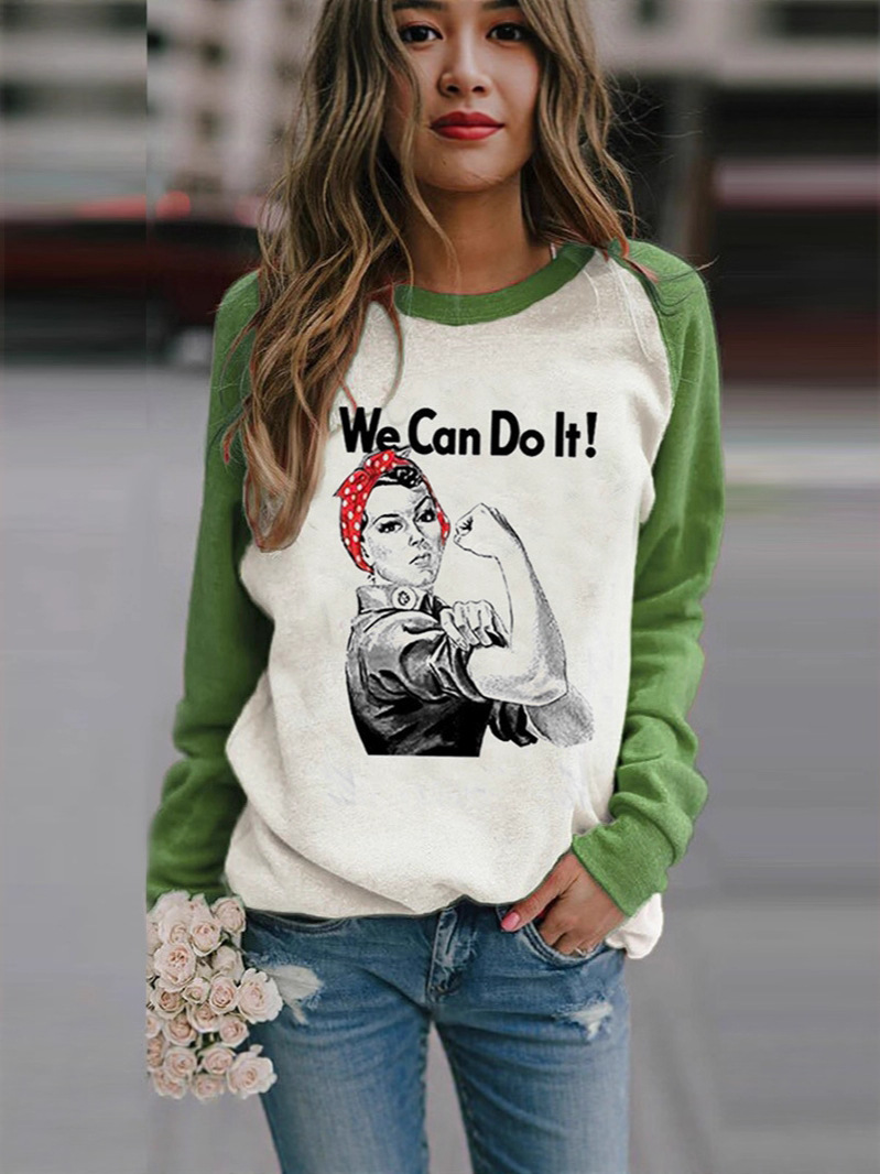 Europa y los Estados Unidos comercio exterior nuevo patrón de ropa de mujer Amazon impresión camiseta de punto cuello redondo camiseta de manga larga suéter fondo otoño invierno image 1