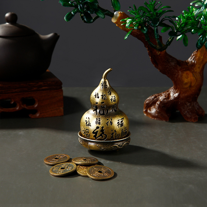 Zhouyi Hollow Wanfu Gourd Coin Storage Cylinder Square Figure Zinc Alloy Antique Copper Coin Chinese Style Ornaments