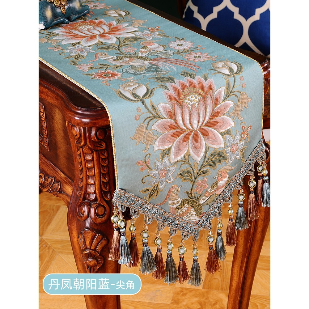 06YM欧式布艺桌旗现代简约餐桌垫桌布茶几桌巾美式电视柜奢华刺绣