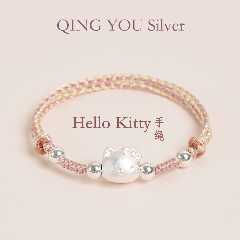 Hello Kitty, плетёный детский серебряный браслет ручной работы для друзей, для младших школьников, серебро 925 пробы, подарок на день рождения