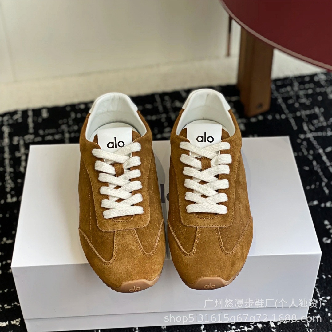 Alo cuero retrógrado zapatos de entrenamiento alemán para mujeres 2026 primavera y otoño nuevos zapatos casuales planos con cordones transpirables zapatos deportivos de pareja