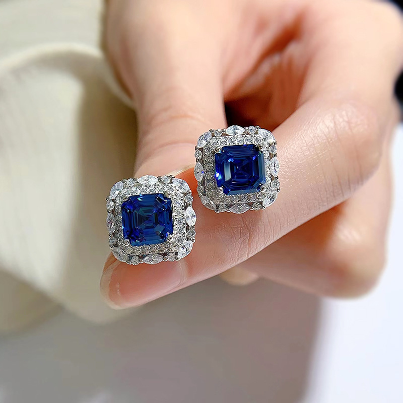 Women'S Gender Inlay Design 1 Pair 925 Sterling Silver Zircon Square Ear Studs