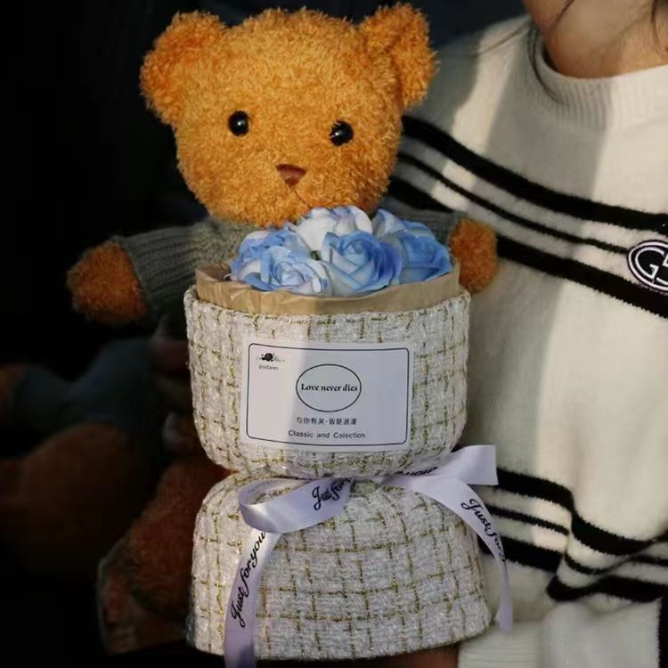 Regalos de Año Nuevo Teddy Bear Muñeca Imortalidad Rose Bouquet Regalos de cumpleaños para chicas Amigas Amigas