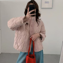 韩系立领针织拼接压格羽绒服66866