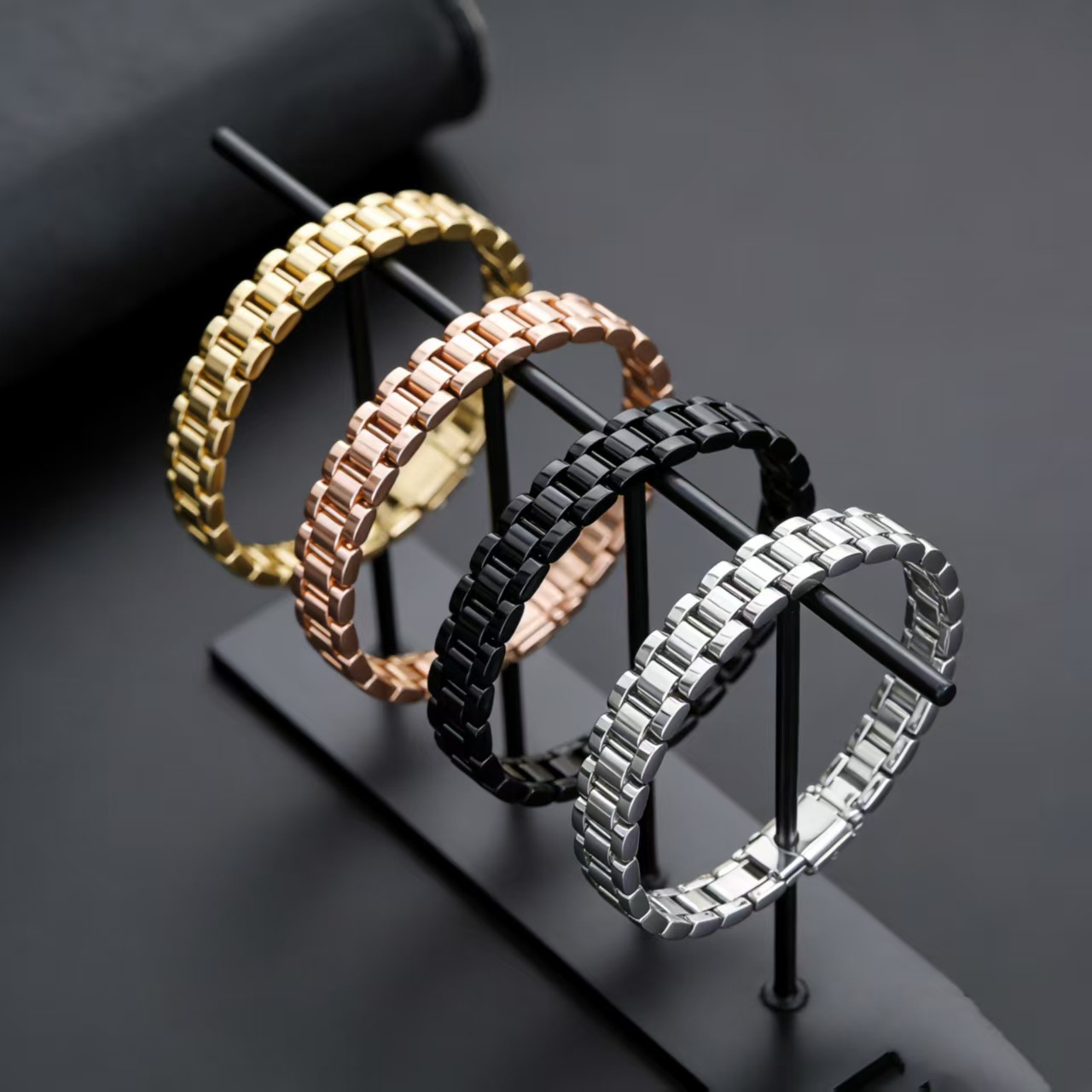 韩式不锈钢手链钛钢表带扣金色手表链男士手表钢带情侣时尚手链