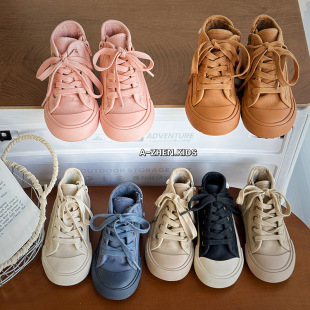 Winter fleece-lined Children's High-top Canvas Shoes for Boys and Girls Two Cotton Casual Board Shoes Side Zipper for Large Children Warm Cotton Shoes