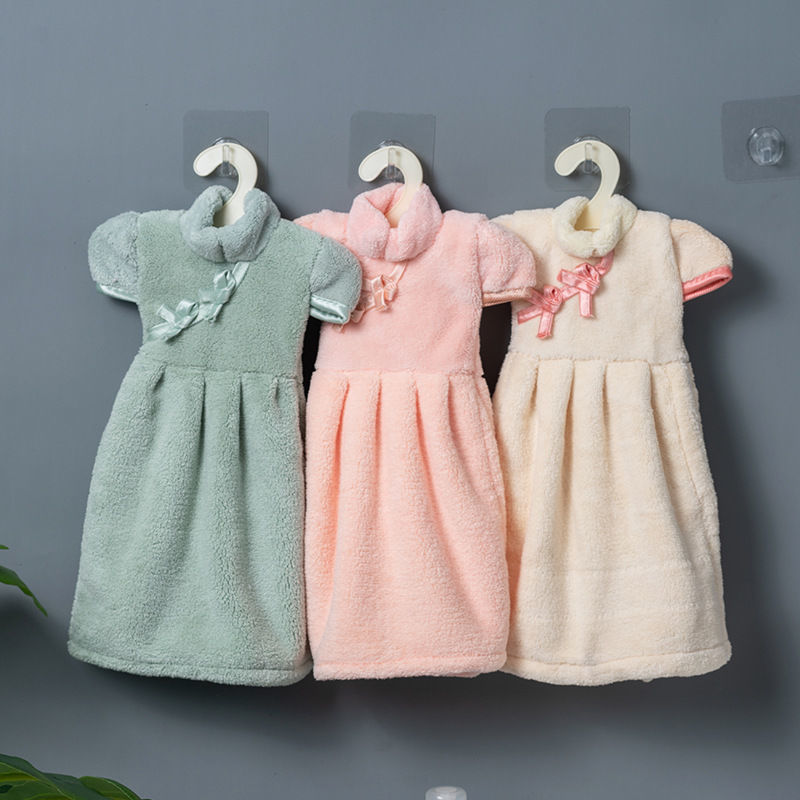 Korean Cute Princess Dress Kitchen Hand Towel Thickeneded Absorbent Coral Velvet Kidsren's Small Face Towel Hanging Rag Handkerchief