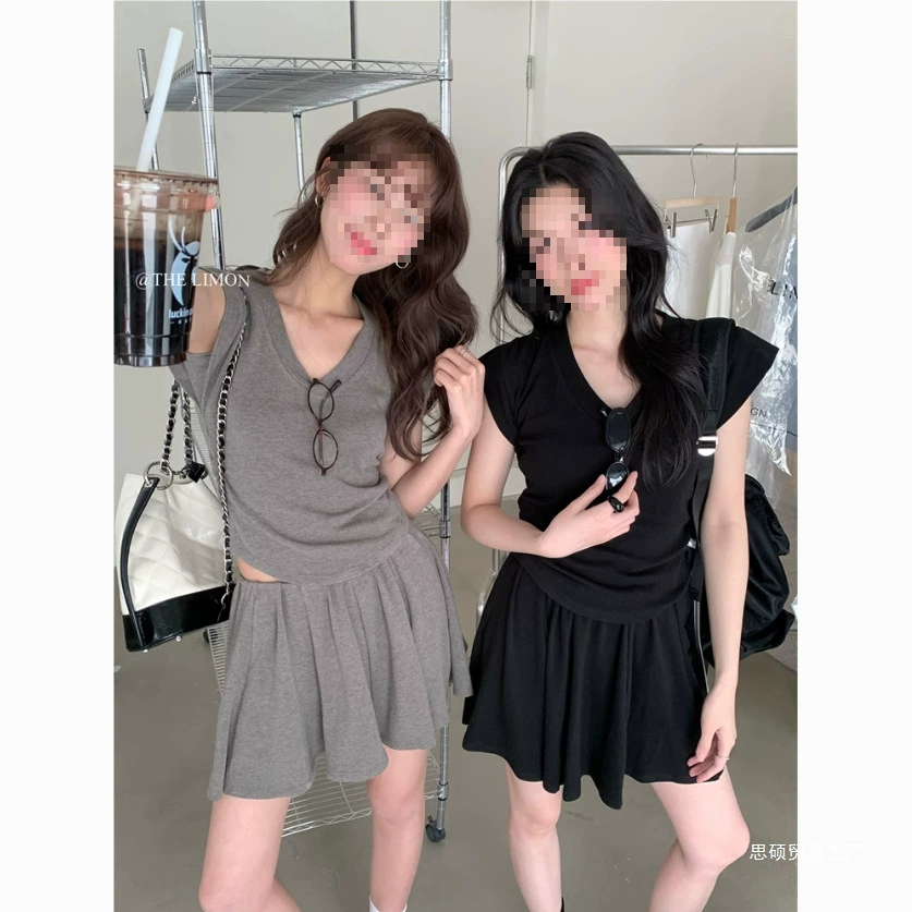 Серый комплект из рубашки и юбки Dopamine для женщин, летняя одежда 2025 года, популярные платья этого года для женщин