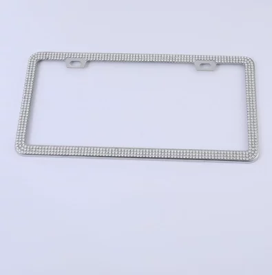 Diamond Narrow Edge License Plate Frame Stainless Steel US Gauge License Plate Frame Rhinestone Crystal License Plate Frame Export Canada North America (License plate holder/license plate holder) - white