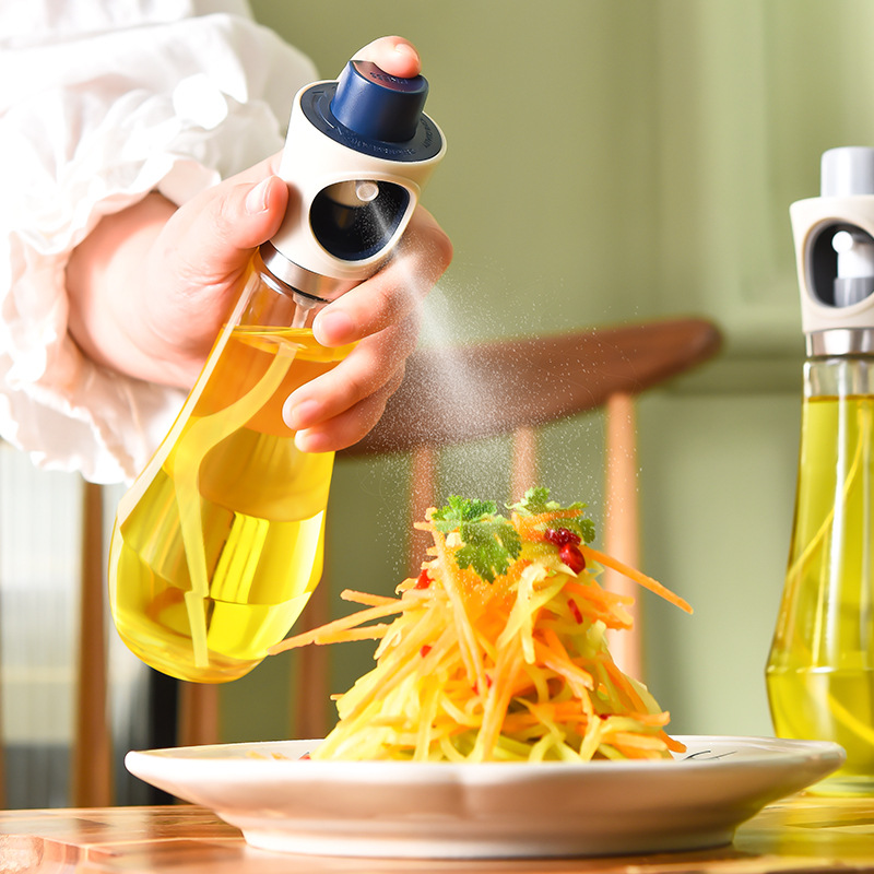 Rotary Press Quantitative Atomizing Glass Oil Spray Bottle Household Kitchen Dust Cover Leak-proof Barbecue Oil Pot