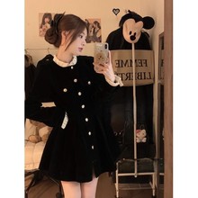 法式小香赫本风黑色丝绒连衣裙子女早秋季2025年新款气质收腰短裙