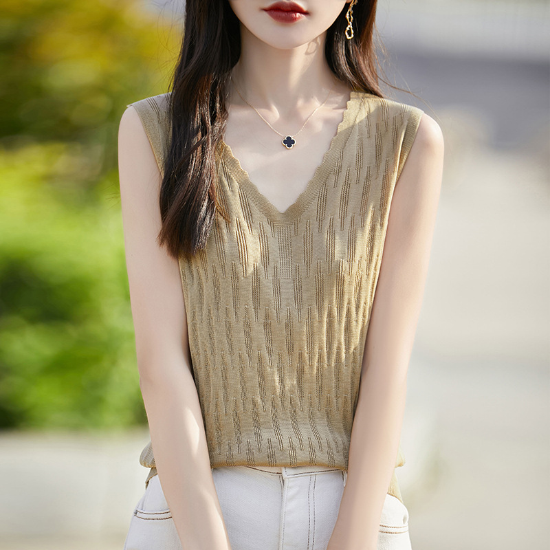 25 New Summer Tencel V-neck Camisole Sleeveless Knitted Pullover Top Thin Vest Small Shirt