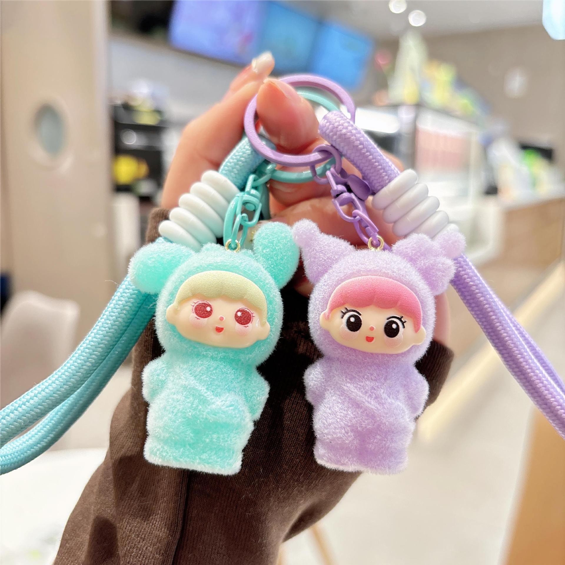 Autumn and Winter New Flocking Cute Girl Keychain Doll Bag Key Chain Doll School Bag Hanging Cartoon Doll
