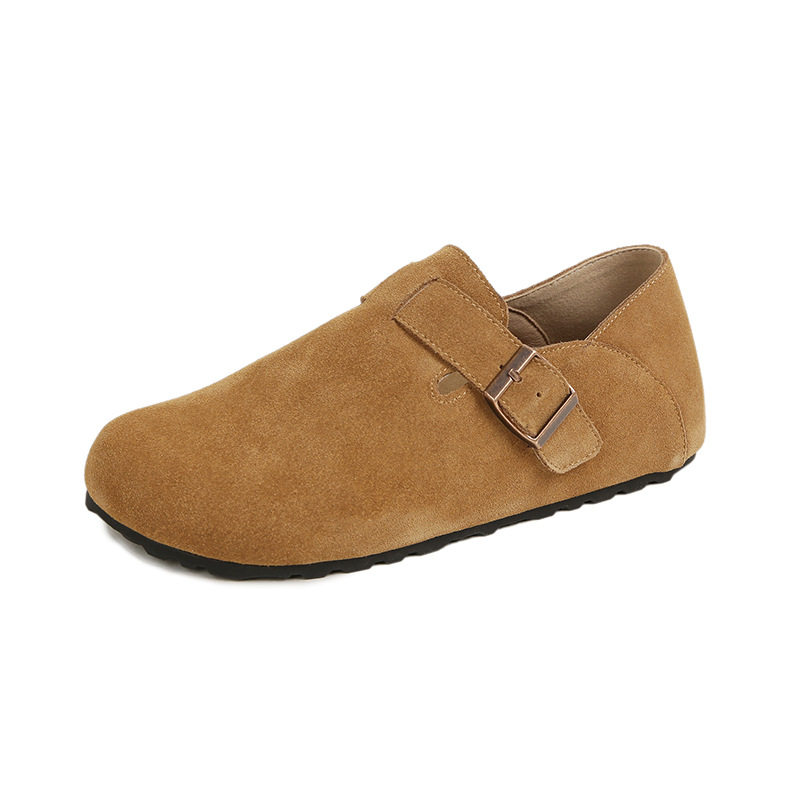 Giày lười da bò bít mũi quai hậu có khóa, đế cao 3 cm — Màu caramel, Màu mơ, Màu nâu đậm