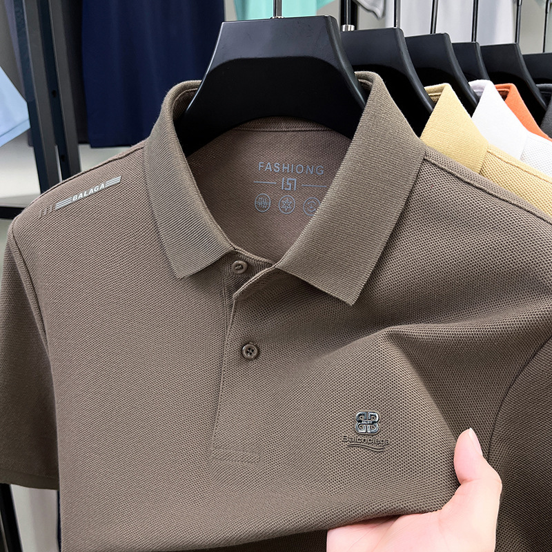 純綿シームレス半袖ポロシャツ メンズ クロスボーダー ラペルTシャツ 防シワ ビジネス ワンピース ドロップシッピング エレガント 通気性|undefined