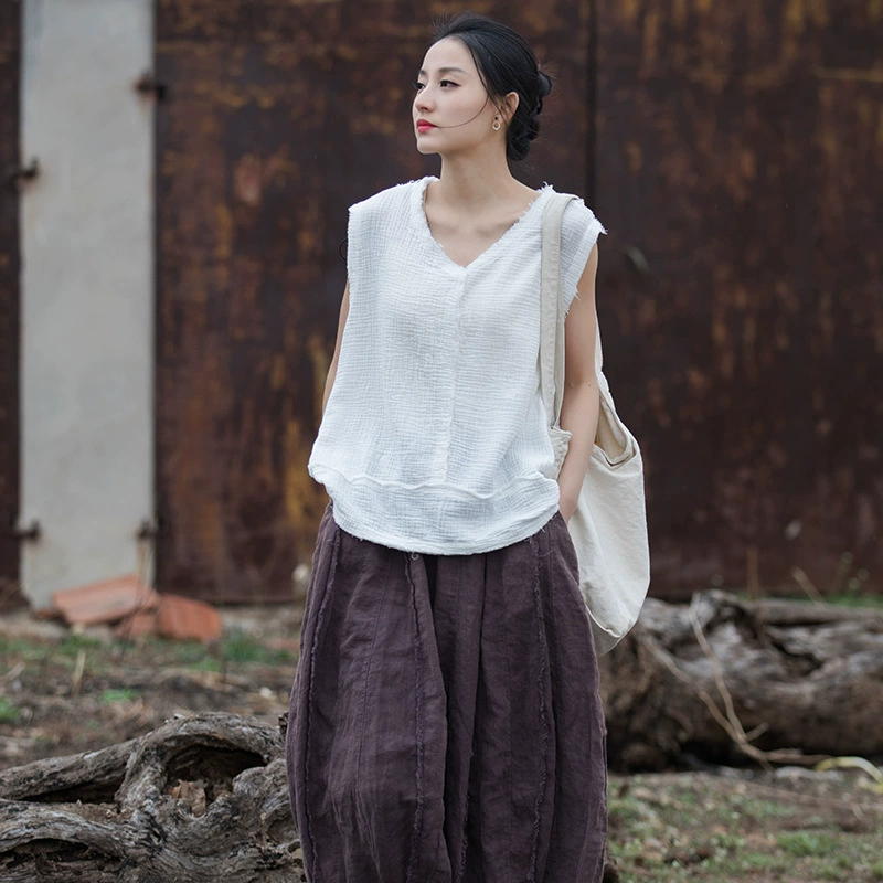 Двухслойный хлопковый жилет из стираного хлопка с начесом, мягкий, осенне-зимний, из хлопка и льна, женский, новинка, ручная работа, универсальный, для путешествий, в литературном стиле.