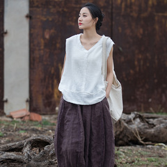 Double-layer cotton sand-washed and brushed soft 24 spring and summer cotton and linen women's clothing new homemade versatile travel literary women's vest