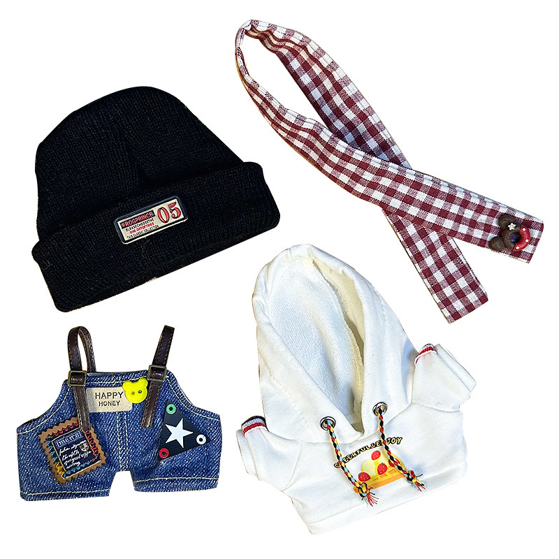 Labubu se sienta en la fiesta, ropa de bebé, caja ciega de primera generación, ropa de bebé Labubu, ropa de tela rabble, cara de vinilo de felpa