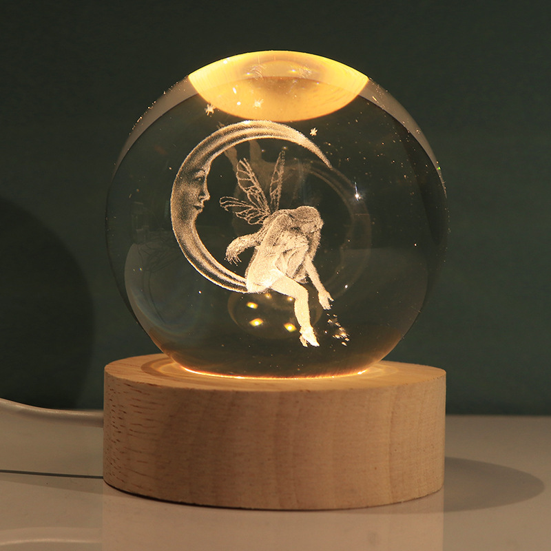 Lámpara decorativa 3D con bola de cristal – figura luminosa de Stitch, regalo creativo y luz nocturna