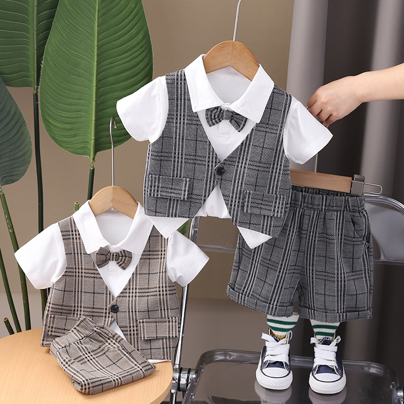Free Shipping Yikids Handsome Boys Summer New Men's Vest Suit Short-sleeved Shorts Summer Two-piece Suit Free Shipping Yikids Handsome Boys Summer New Men's Vest Suit Short-sleeved Shorts Summer Two-piece Suit