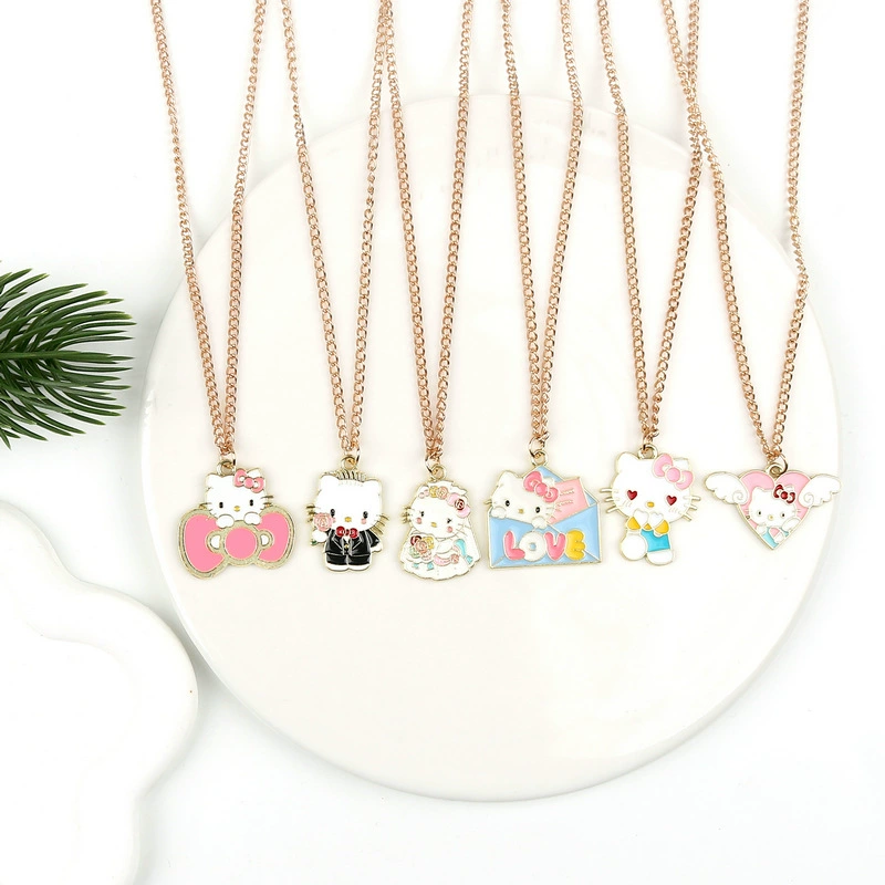 Ожерелье с подвеской в ​​виде кота KT Sanrio, золотое ожерелье «Hello Kitty», цепочка на ключицу, аксессуары, ожерелье на шею, детские украшения