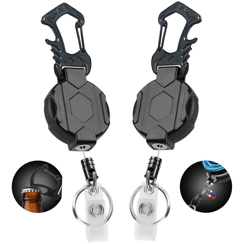 Heavy-Duty Magnetic Steel Wire Rope High Elasticity Outdoor Carabiner Key Chain Telescopic Key Chain Easy-Pull Buckle Easy-Pull