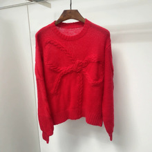 现货2024冬新品宽松圆领马海毛蝴蝶结针织衫MBD4SWT031