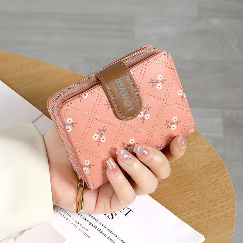 Nuevo estilo de alta gama, billetera de mujer transfronteriza pequeña y simple, bolso de tarjeta impreso corto, bolso de wallet, monedero con cremallera