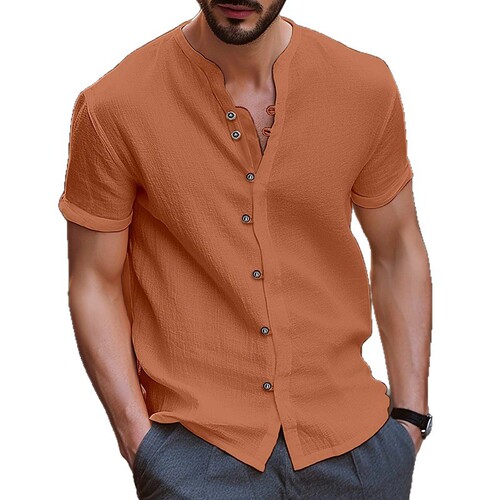 Cross-border Amazon ebay hot sale Hawaii new fashionable men's retro buttons cotton and linen casual short-sleeved shirt