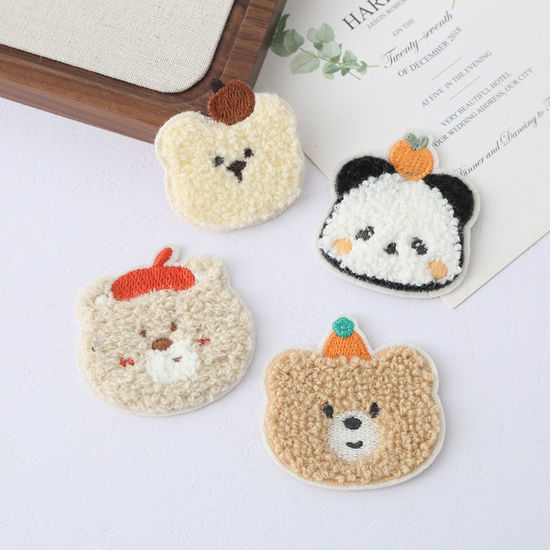 韩系卡通小熊头像绣花毛巾可爱绣刺绣布贴衣服补丁贴婴童装辅料