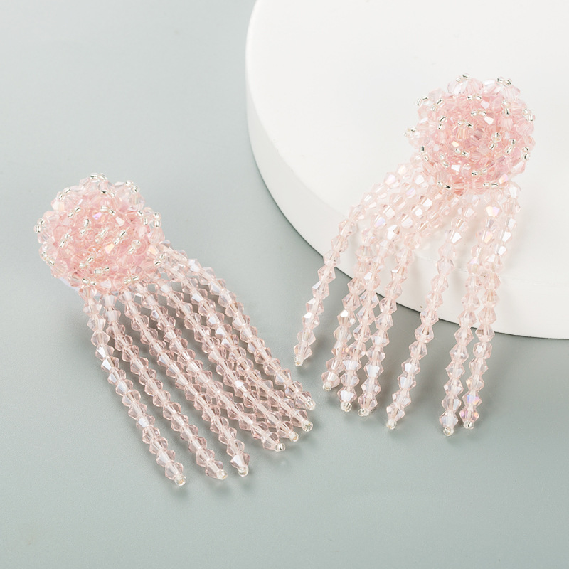 Fashion Crystal Woven Flower Long Tassel Earrings Wholesale display picture 5