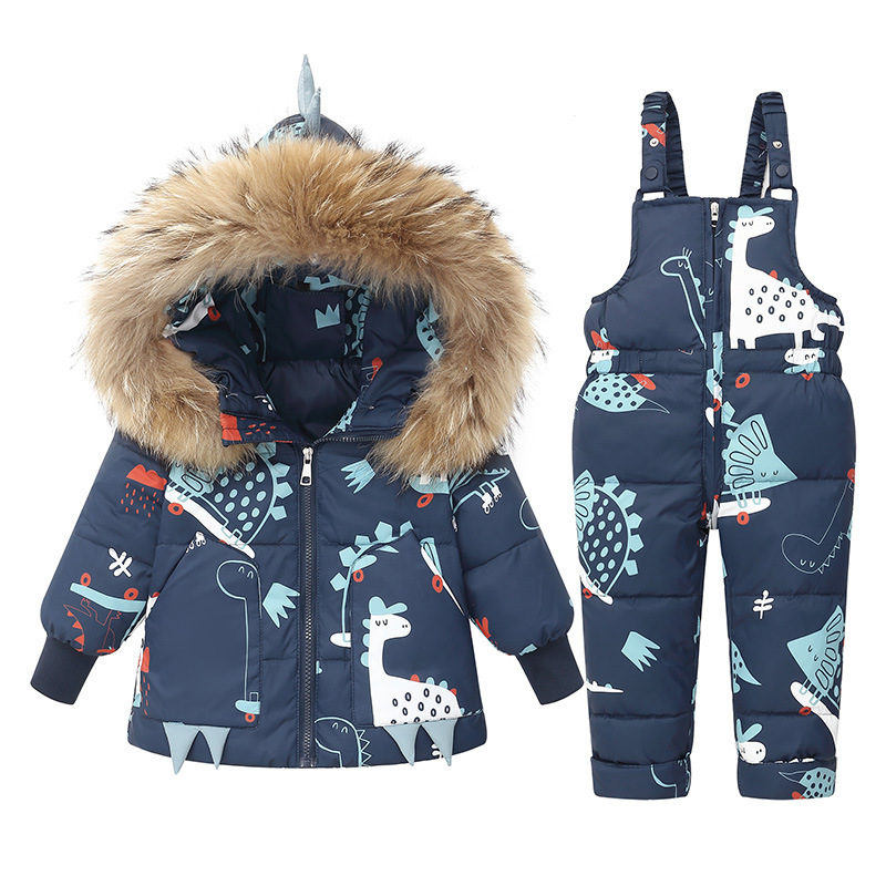 2024 New Cartoon Print Children's Coldproof Clothing Set Two-Piece Men's and Women's Infant Winter Clothing Thickened down Jacket