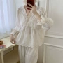 少女v领法式春夏家居服