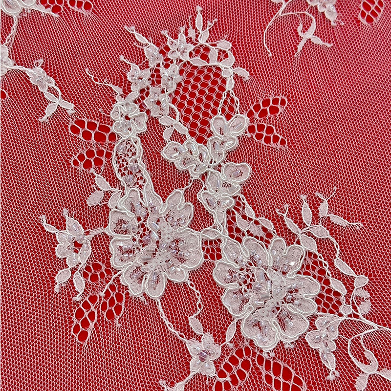 Tejido de encaje bordado de hueso de posicionamiento flor tejido de encaje hueco de 3 metros de largo vestido de boda vestido de pez tela de falda image 5