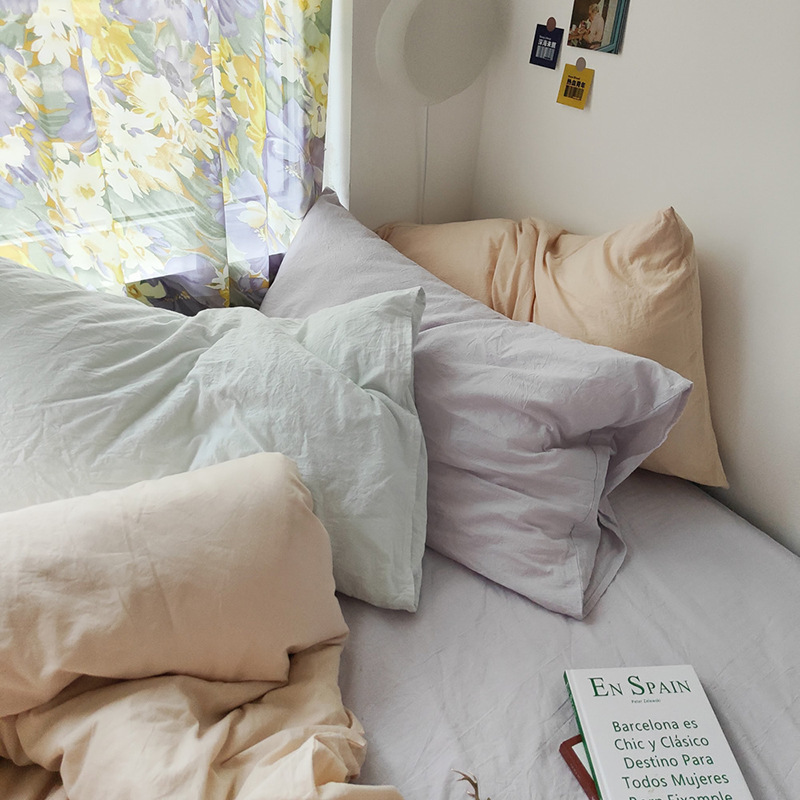 Ins Style Pure Cotton Washed Cotton Single Pillowcase, One Piece for Home Use, Floral Pure Cotton Pillowcase, One Pair, Single Item