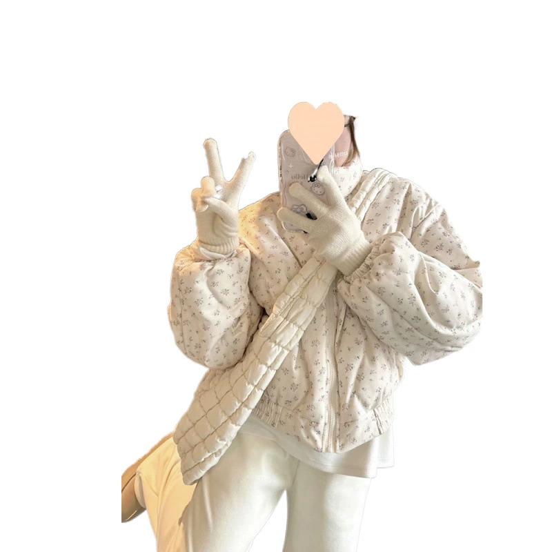Winter cute warm down jacket, floral print