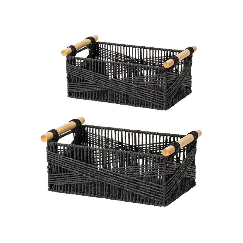 Cesta de almacenamiento de cuerda de papel ecológica de caña sala de estar de baño de escritorio de madera maciza mano americana cesta de tejido a mano