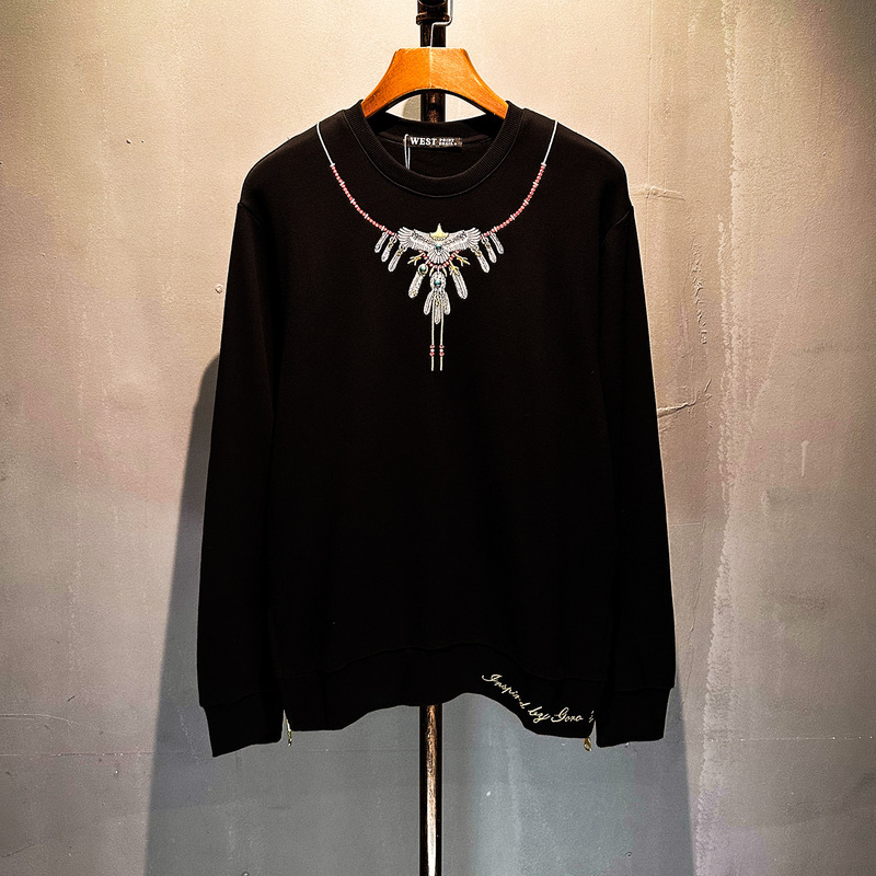 Autumn and Winter Trendy Men's Clothing Eagle Turquoise Feather Embroidery Round Neck Loose Sweatshirt Fashionable Versatile Couple's Top
