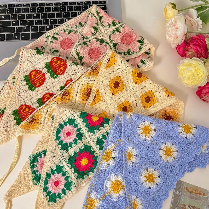 Bandera de cabello turbante en una toalla triangular cubierta de toalla cuadrada sombrero estilo pastoral ornamentación de cabello de playa de mujer correa de cabello de encaje toque