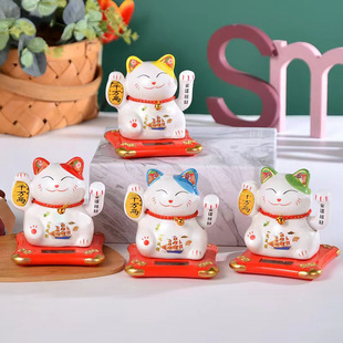Solar Energy 5 Inch Lucky Cat Opening Hand Creative Cute Car Desk Home Living Room Small Ornaments