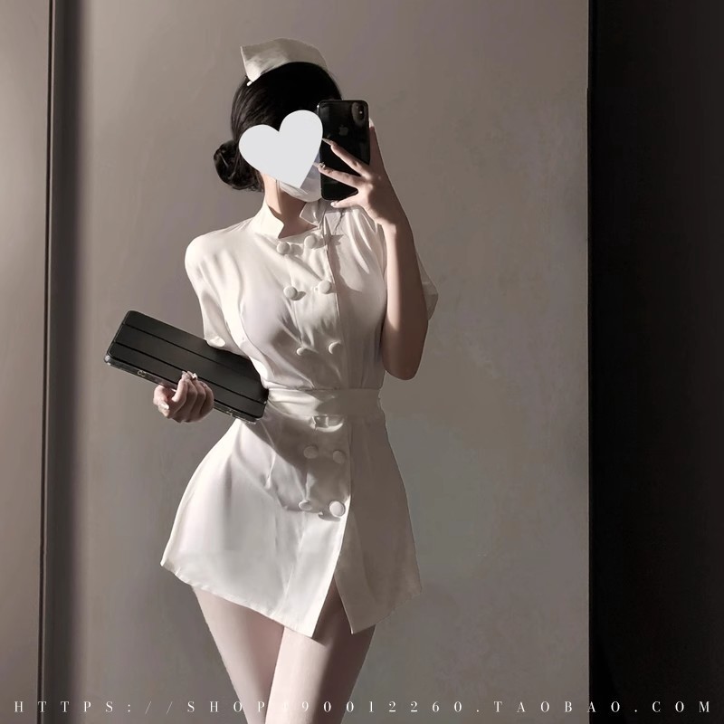 Ge Meng 섹시한 란제리 섹시한 간호사 유니폼 순수한 잠옷 크루 넥 스커트 스트랩 세트 ny를 벗고 싶어
