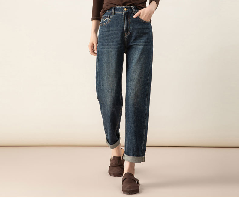 Quần jeans nữ ống côn cạp cao chất liệu Lyocell mềm mại màu xanh vintage — màu xanh chi tiết 12