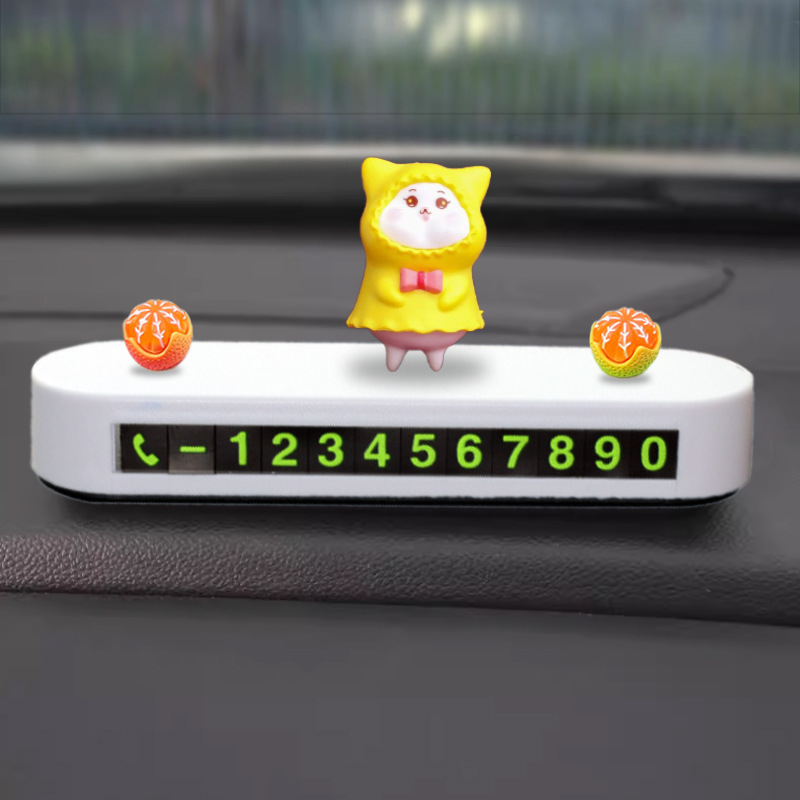 Adornos de la consola central en el automóvil, señal de estacionamiento temporal, automóvil, teléfono móvil, nueva tarjeta de matrícula de automóvil de dibujos animados, plástico