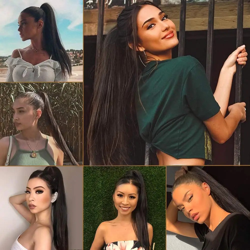 Hestehale med kornpermanent, fluffy, lang, krøllete hestehale, vannbølger, kjemisk fiber, hestehaleparykk_voghion.com