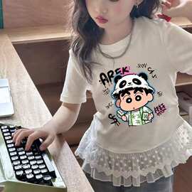 外贸批发双蕾丝花边下摆3D公主T恤童装女童短袖夏季新款短袖儿童