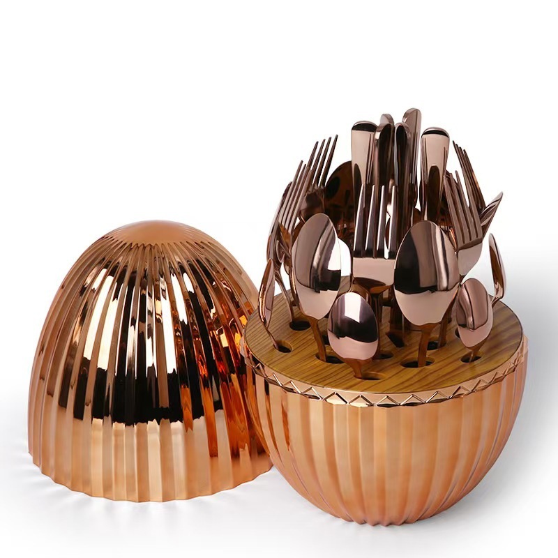 로즈 골드 둥근 계란과 식기 세트 24개